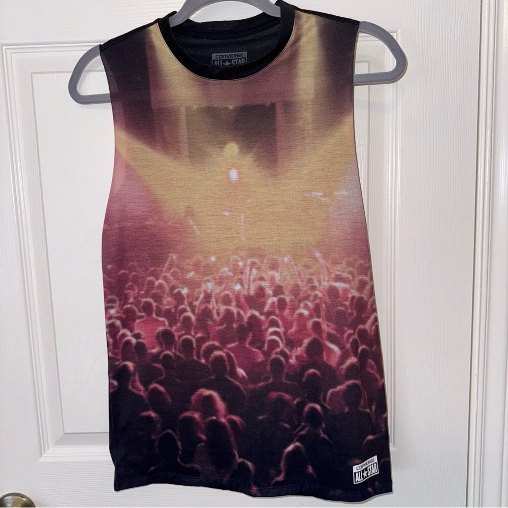 NWOT CONVERSE ALL STAR Concert Cut Off Tank Top Black/Concert Print XS